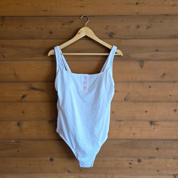 Stoney Clover Lane x Target White Ribbed One Piece Swimsuit Heart Henley 18W - Picture 2 of 6
